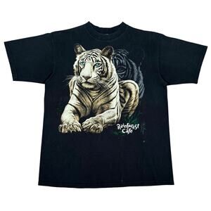 Vintage 90s Rainforest Cafe White Tiger Graphic T Shirt Men's Large USA